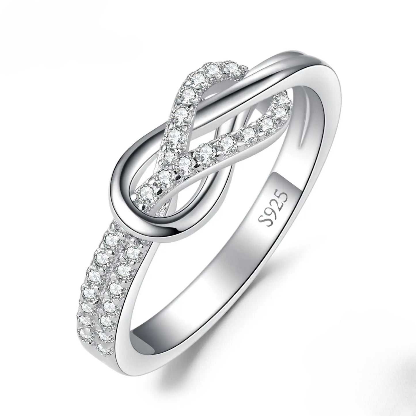 Statement Ring in 925 Sterling Silver with Infinity Love Knot and Zircon: Elegance and Sophistication Guaranteed