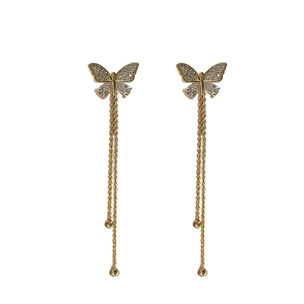 Zircon Butterfly Earrings with Golden Tassels: Romantic Elegance and Ideal Gift