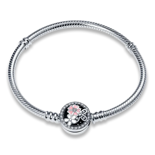 Bracelet Charm en Argent 925 Or Rose avec Fleur de Marguerite et Fermoir Barillet | Bijoux Élégants et Durables pour Femmes