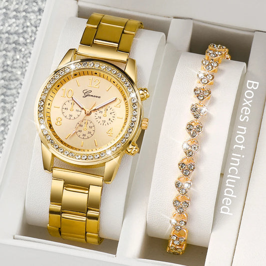 Women's Gold Stainless Steel Watch with Diamond Bracelet: Elegance and Durability