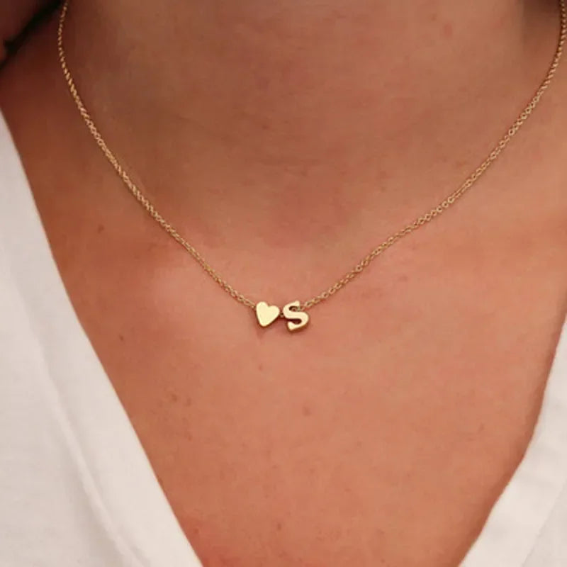 Personalized Heart Initial Necklace: Gold or Silver Elegance by Sumeng Fashion