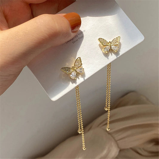 Zircon Butterfly Earrings with Golden Tassels: Romantic Elegance and Ideal Gift